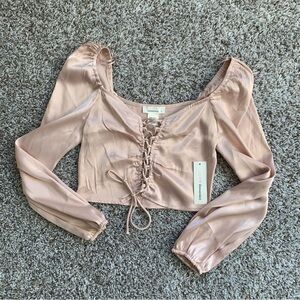 URBAN OUTFITTERS Blush Lace-Up Satin Blouse